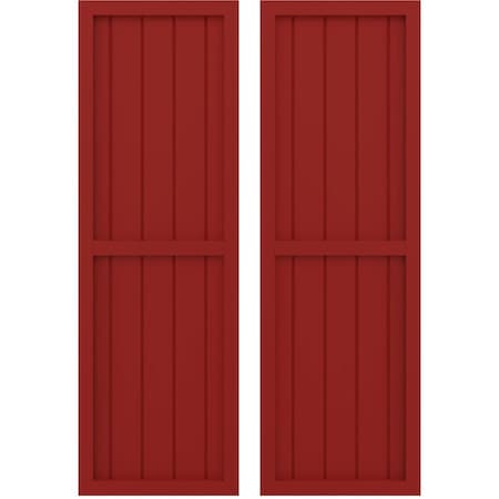 Americraft 5-Board Exterior Wood 2 Equal Panel Framed Board-n-Batten Shutters, ARW101BF518X36BRH